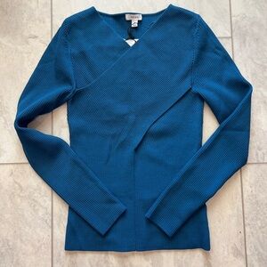 NWT NEW Reiss Heidi Knitted Wrap Long Sleeve Top in Teal
